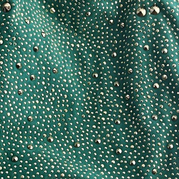 •SOLD•| Green Studded Embellishing Large Tote Fringe Contrast Lining - VG - Picture 2 of 9